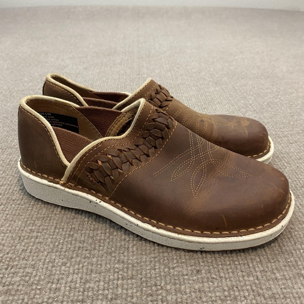 Justin Clog Shoes Womens Size 6.5 Brown Leather Slip On Comfort Casual JL240
